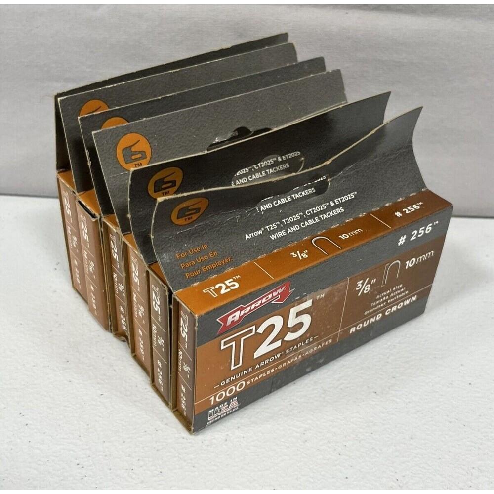 (6) Arrow 3/8" T25 Staples Round Crown 1000 Pack USA Made 6000 total NEW
